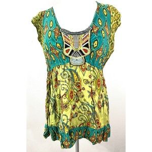 Unity World Wear Paisley Green Women's Top, Size L